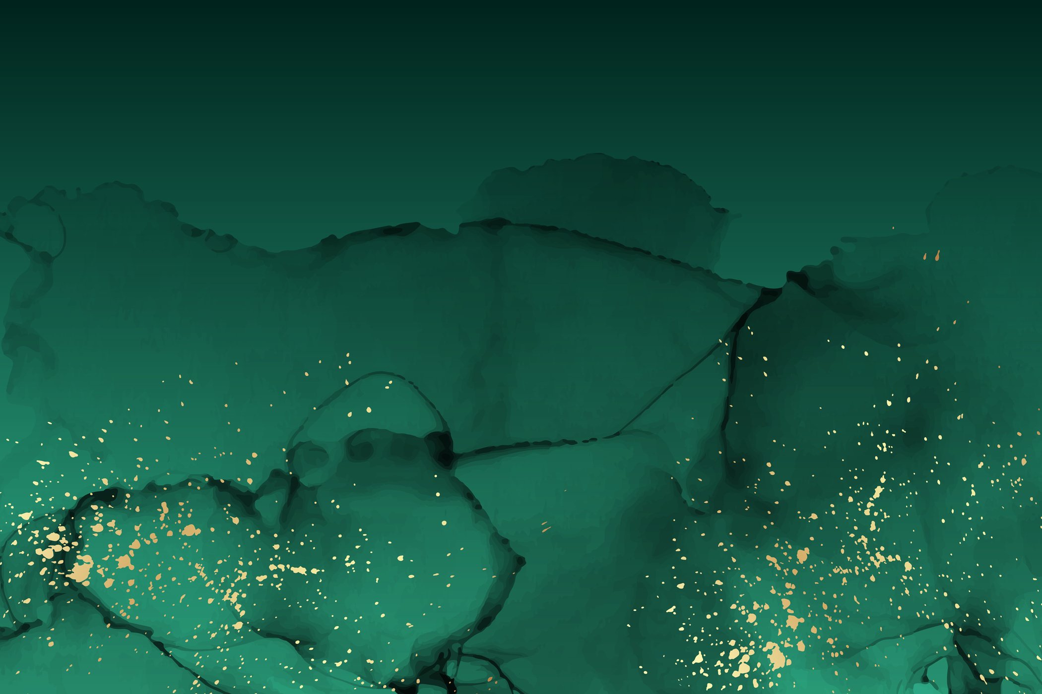 Modern Background with Green Ink Stains and Golden Splashes